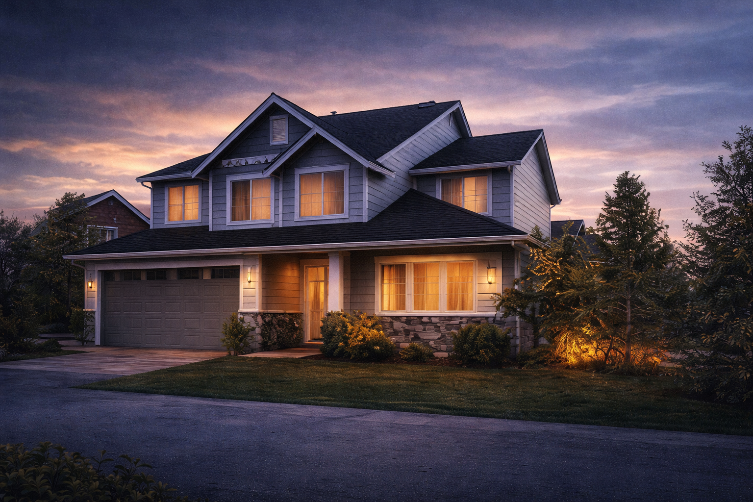 Well maintained property at dusk